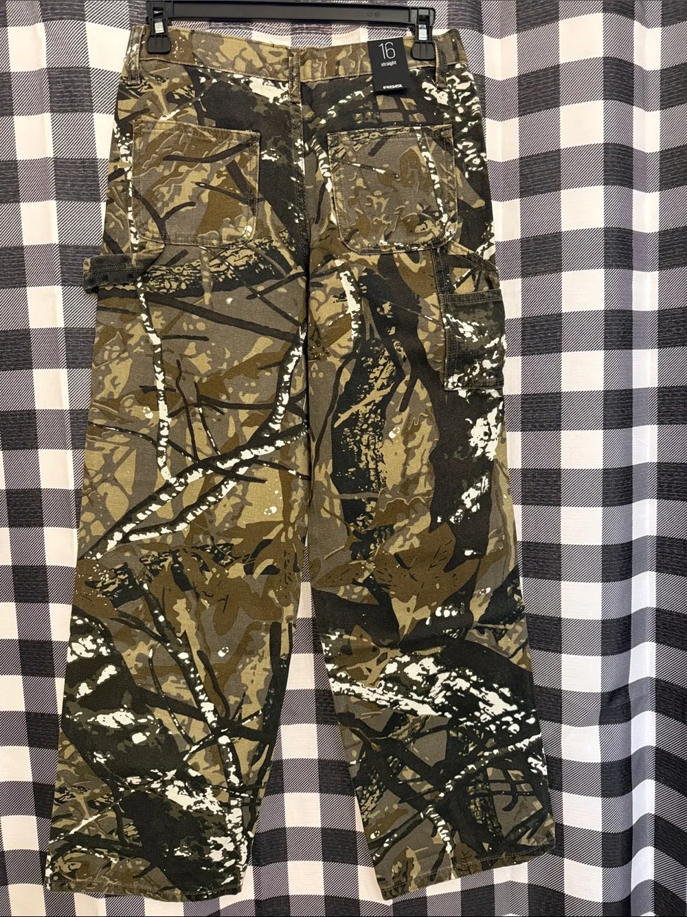RSQ Boys' Camouflage Cargo Jeans in Olive, Black & White Splatter